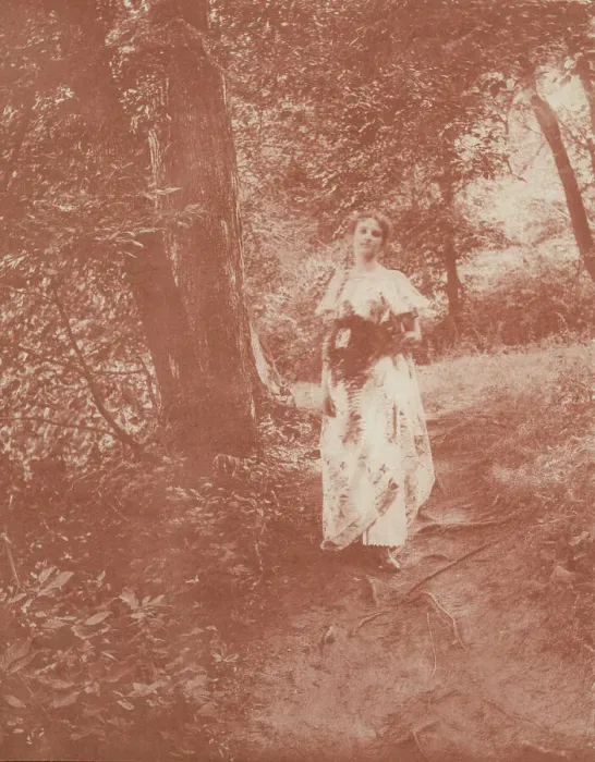 Framed Print : Woman on path in the woods, c1900. Creator: Mary A. Bartlett Framed Print : Woman on path in the woods, c1900. Creator: Mary A. Bartlett