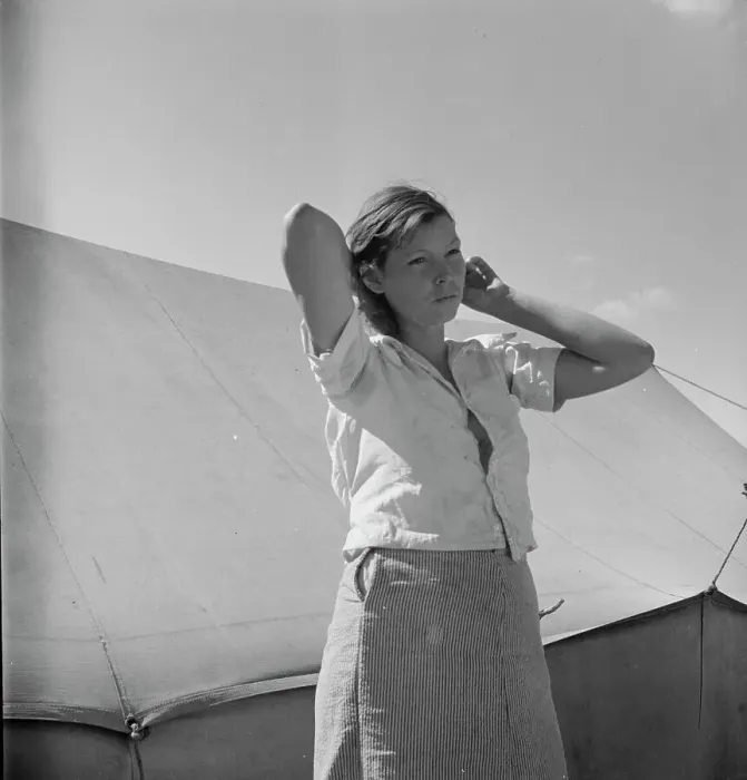 Framed Print : Woman in pea picker's camp, California, 1937. Creator: Dorothea Lange Framed Print : Woman in pea picker's camp, California, 1937. Creator: Dorothea Lange
