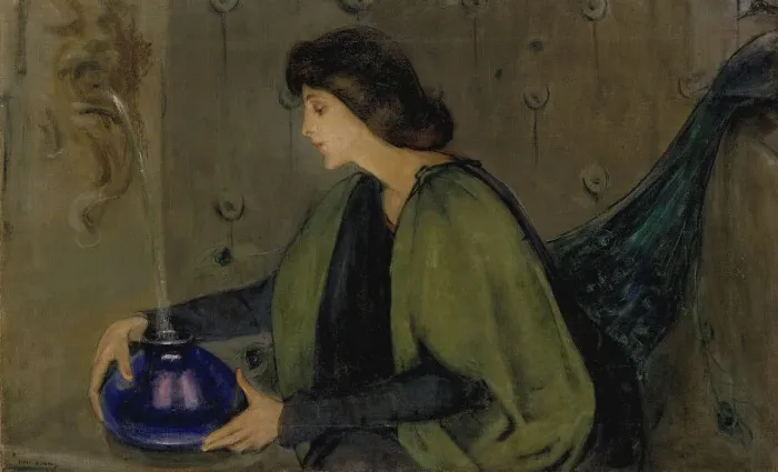 Framed Print : Woman and Peacock, ca. 1900. Creator: Alice Pike Barney Framed Print : Woman and Peacock, ca. 1900. Creator: Alice Pike Barney