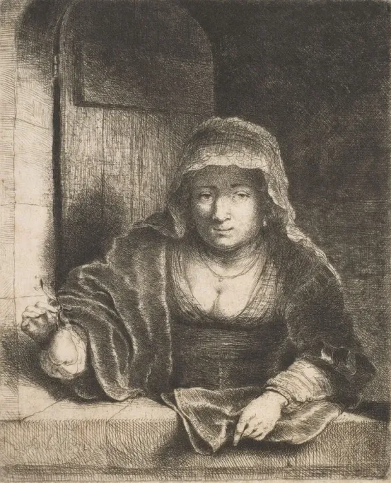Framed Print : Woman with a Pear, 17th century. Creator: Ferdinand Bol Framed Print : Woman with a Pear, 17th century. Creator: Ferdinand Bol