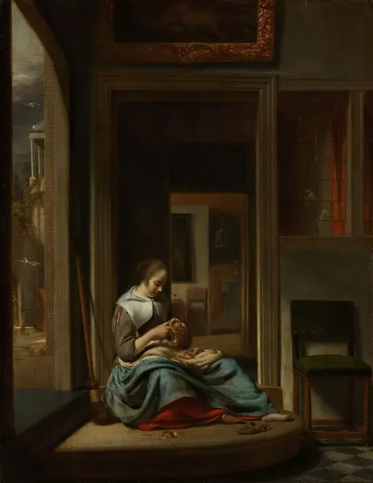 Framed Print : Woman Peeling an Apple, 1667. Creator: Cornelis Bisschop Framed Print : Woman Peeling an Apple, 1667. Creator: Cornelis Bisschop