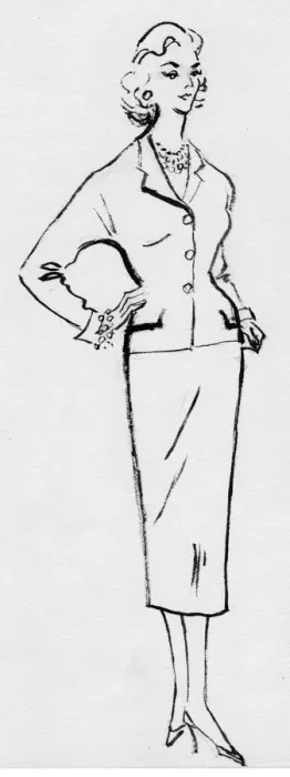 Framed Print : Woman in pencil suit, c1950. Creator: Shirley Markham Framed Print : Woman in pencil suit, c1950. Creator: Shirley Markham