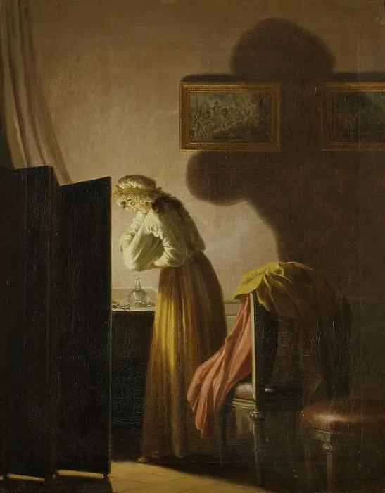 Framed Print : A Woman Picking Fleas by Candlelight, c18th century. Creator: Per Hillestrom Framed Print : A Woman Picking Fleas by Candlelight, c18th century. Creator: Per Hillestrom
