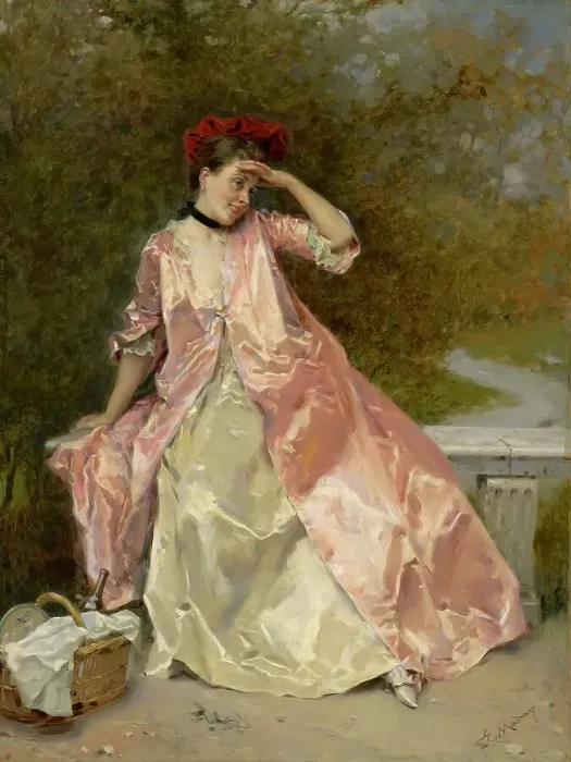 Framed Print : Woman With A Picnic Basket, c1890. Creator: Raimundo de Madrazo y Garreta Framed Print : Woman With A Picnic Basket, c1890. Creator: Raimundo de Madrazo y Garreta