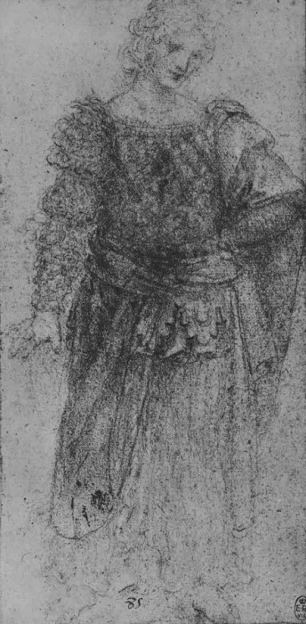 Framed Print : A Woman With a Plaited Bodice and a Cloak over her Left Arm, c1480 (1945). Artist: Leonardo da Vinci Framed Print : A Woman With a Plaited Bodice and a Cloak over her Left Arm, c1480 (1945). Artist: Leonardo da Vinci