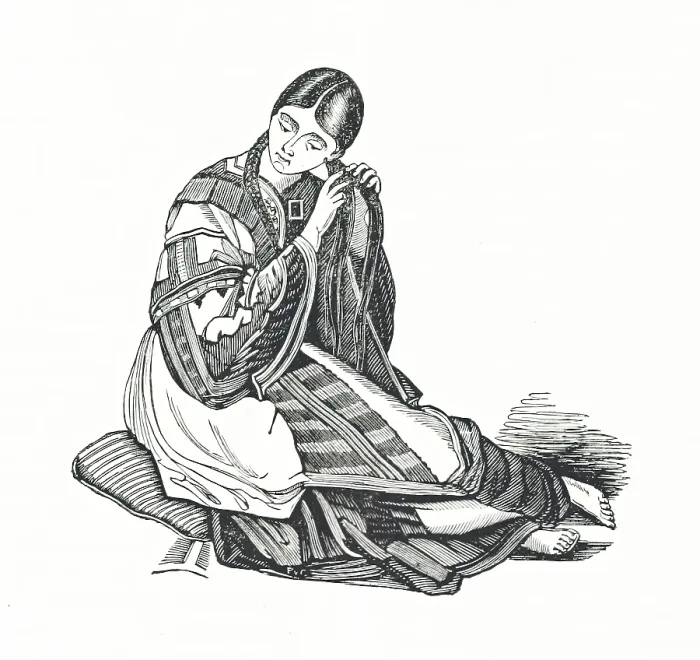 Framed Print : Woman plaiting her hair, 1839. Creator: Unknown Framed Print : Woman plaiting her hair, 1839. Creator: Unknown