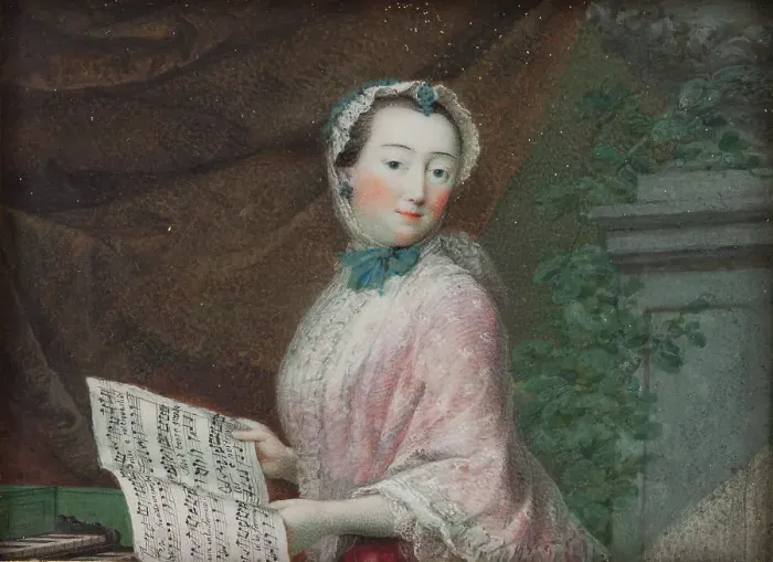 Framed Print : Woman playing an instrument, c1820s. Creator: Unknown Framed Print : Woman playing an instrument, c1820s. Creator: Unknown