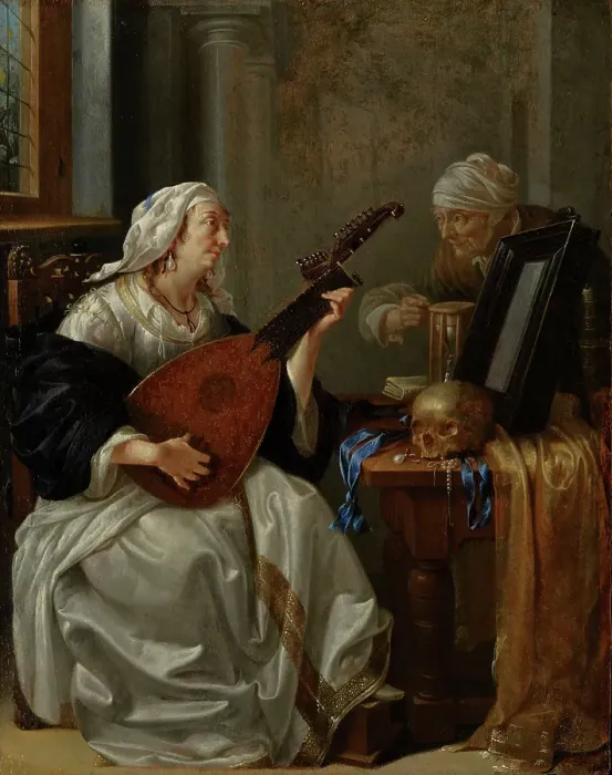 Framed Print : Woman Playing a Theorbo, 1660-1664. Creator: Jacob Duck Framed Print : Woman Playing a Theorbo, 1660-1664. Creator: Jacob Duck
