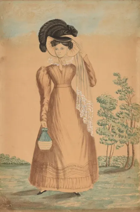 Framed Print : Woman with Plumed Hat, c. 1825. Creator: Unknown Framed Print : Woman with Plumed Hat, c. 1825. Creator: Unknown