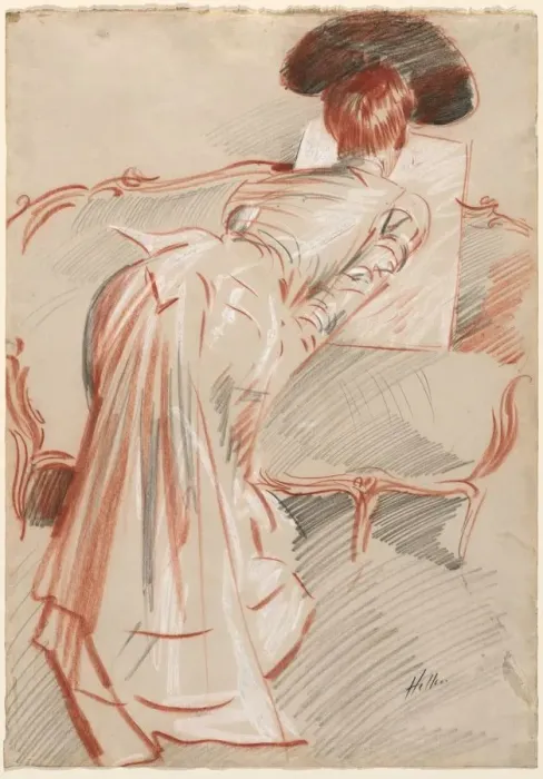 Framed Print : Woman (Possibly Madame Alice Hellu) Looking at a Drawing, c Framed Print : Woman (Possibly Madame Alice Hellu) Looking at a Drawing, c