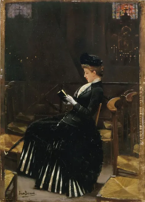 Framed Print : Woman in prayer, c1885. Creator: Jean Beraud Framed Print : Woman in prayer, c1885. Creator: Jean Beraud