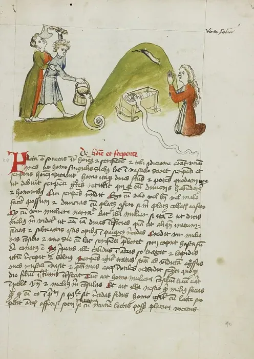 Framed Print : A Woman in Prayer and a Snake on a Nearby Hillock: A Man Trying... third quarter of 15th century. Creator: Unknown Framed Print : A Woman in Prayer and a Snake on a Nearby Hillock: A Man Trying... third quarter of 15th century. Creator: Unknown