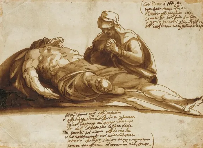 Framed Print : A Woman Praying over the Dead Body of Christ, 17th century. Creator: Unknown Framed Print : A Woman Praying over the Dead Body of Christ, 17th century. Creator: Unknown