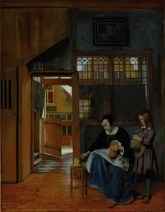 Framed Print : A Woman Preparing Bread and Butter for a Boy, about 1660-1663. Creator: Pieter de Hooch Framed Print : A Woman Preparing Bread and Butter for a Boy, about 1660-1663. Creator: Pieter de Hooch