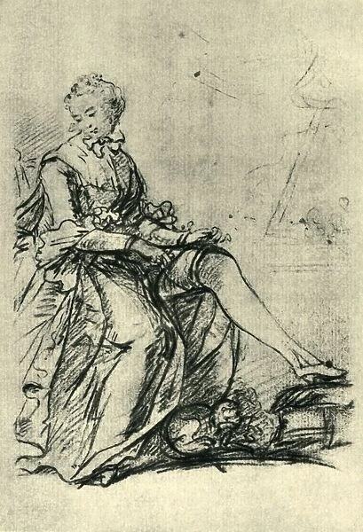 Woman putting on her stockings, mid-late 18th century, (1943). Creator: Sir Joshua Reynolds
