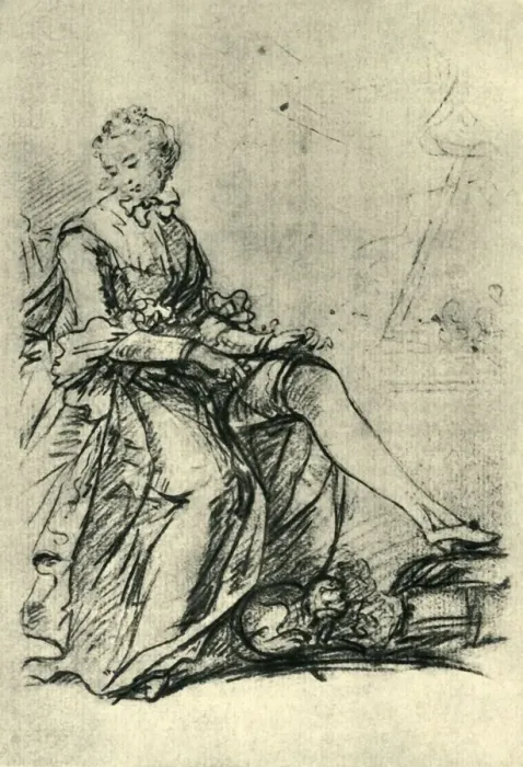 Framed Print : Woman putting on her stockings, mid-late 18th century, (1943). Creator: Sir Joshua Reynolds Framed Print : Woman putting on her stockings, mid-late 18th century, (1943). Creator: Sir Joshua Reynolds