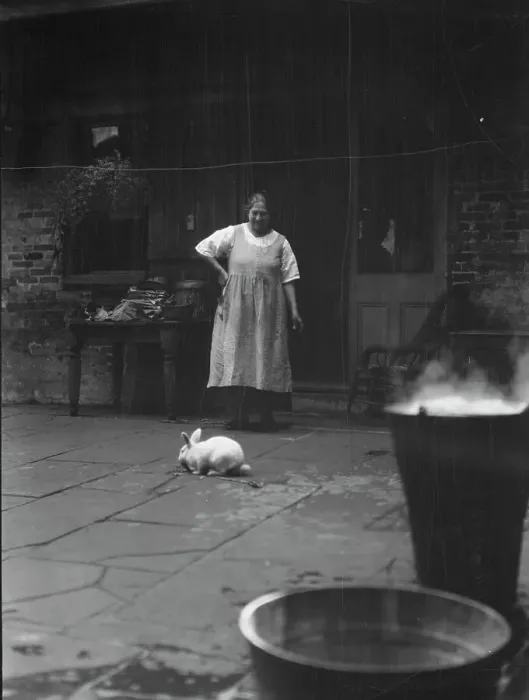 Framed Print : Woman and rabbit in a courtyard, New Orleans, between 1920 and 1926. Creator: Arnold Genthe Framed Print : Woman and rabbit in a courtyard, New Orleans, between 1920 and 1926. Creator: Arnold Genthe