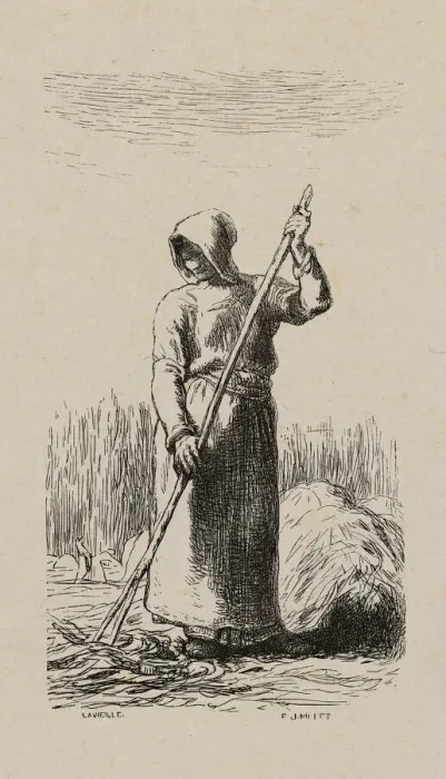 Framed Print : Woman Raking Hay, 1853, after drawing made in 1852. Creator: Jacques-Adrien Lavieille Framed Print : Woman Raking Hay, 1853, after drawing made in 1852. Creator: Jacques-Adrien Lavieille