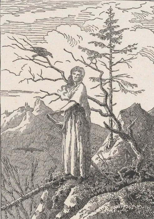 Framed Print : Woman with a Raven (Die Frau mit dem Raben am Abgrund), probably 1803 Framed Print : Woman with a Raven (Die Frau mit dem Raben am Abgrund), probably 1803