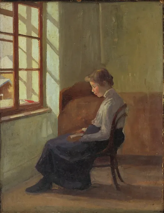 Framed Print : Woman Reading at the Window, around 1905. Creator: Eduard Putra Framed Print : Woman Reading at the Window, around 1905. Creator: Eduard Putra