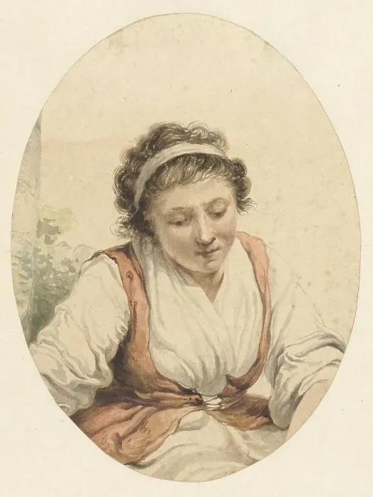 Framed Print : Woman with red cardigan and white ribbon in her hair, 1766-1815. Creator: Jacob van Strij Framed Print : Woman with red cardigan and white ribbon in her hair, 1766-1815. Creator: Jacob van Strij