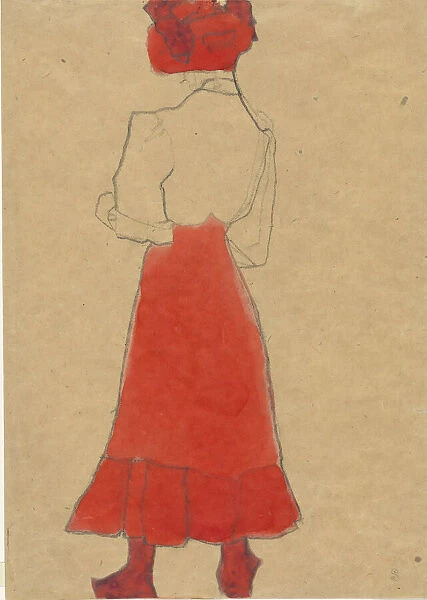 Woman with red skirt, c. 1909. Creator: Schiele, Egon (1890-1918)
