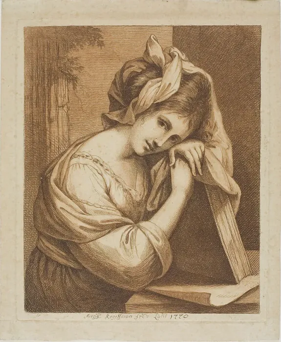 Framed Print : Woman Resting Her Head on a Book, 1770. Creator: Angelica Kauffman Framed Print : Woman Resting Her Head on a Book, 1770. Creator: Angelica Kauffman