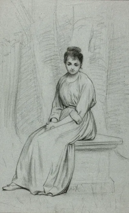 Framed Print : Woman Resting on Stone Bench, n. d. Creator: Henry Stacy Marks Framed Print : Woman Resting on Stone Bench, n. d. Creator: Henry Stacy Marks