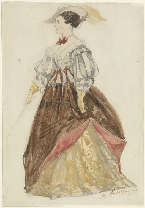 Framed Print : Woman in riding dress, with feathered hat, gloves, and whip in hand, 1866. Creator: Charles Rochussen Framed Print : Woman in riding dress, with feathered hat, gloves, and whip in hand, 1866. Creator: Charles Rochussen