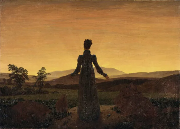 Framed Print : Woman before the Rising Sun, ca 1818. Artist: Friedrich, Caspar David (1774-1840) Framed Print : Woman before the Rising Sun, ca 1818. Artist: Friedrich, Caspar David (1774-1840)