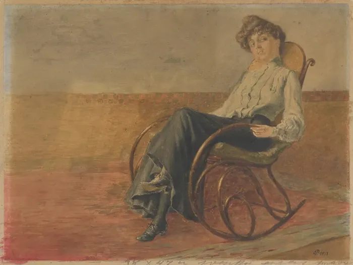 Framed Print : Woman in a rocking chair, 1913. Creator: Anton Pinkava Framed Print : Woman in a rocking chair, 1913. Creator: Anton Pinkava