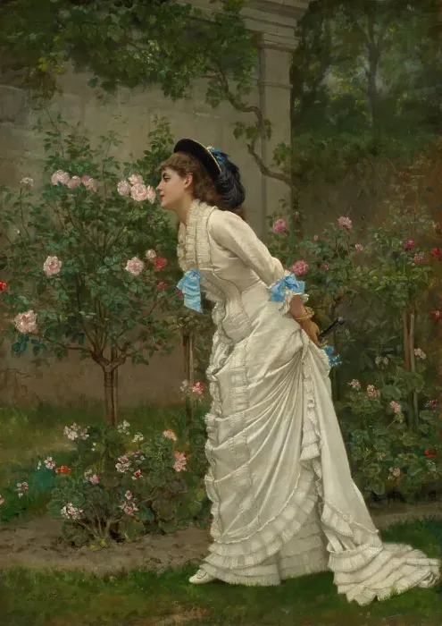 Framed Print : Woman And Roses, 1879. Creator: Auguste Toulmouche Framed Print : Woman And Roses, 1879. Creator: Auguste Toulmouche