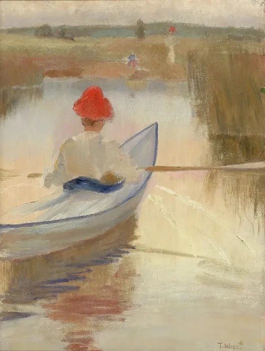 Framed Print : Woman Rowing, Wearing a Red Hat, 1889. Creator: Torsten Wasastjerna Framed Print : Woman Rowing, Wearing a Red Hat, 1889. Creator: Torsten Wasastjerna