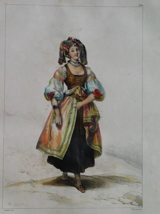 Framed Print : Woman in Russian dress, c. 1843. Artist: Deveria, Achille (1800-1857) Framed Print : Woman in Russian dress, c. 1843. Artist: Deveria, Achille (1800-1857)