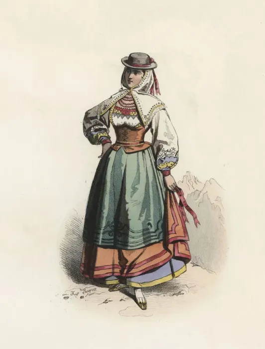 Framed Print : Woman from Salamanca, color engraving 1870 Framed Print : Woman from Salamanca, color engraving 1870