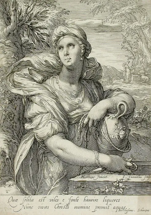 Framed Print : The Woman of Samaria, c1595. Creator: Jan Saenredam Framed Print : The Woman of Samaria, c1595. Creator: Jan Saenredam