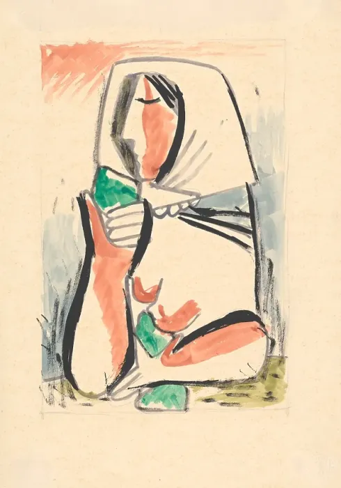 Framed Print : Woman in a scarf, 1936-1937. Creator: Mikulas Galanda Framed Print : Woman in a scarf, 1936-1937. Creator: Mikulas Galanda