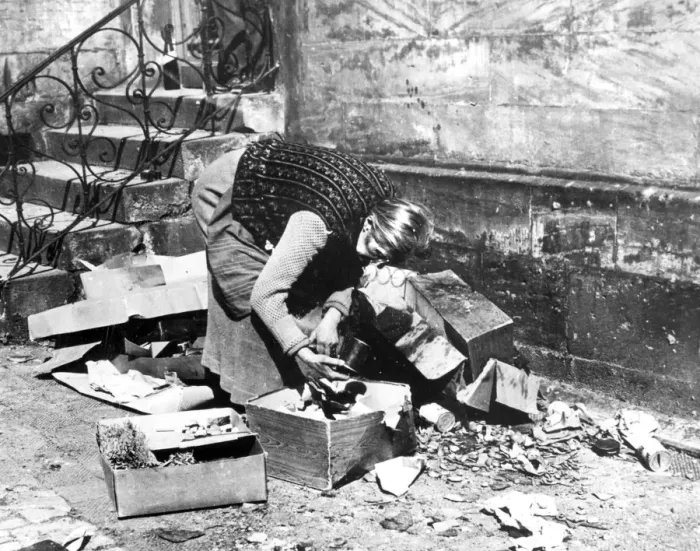 Framed Print : Woman scavenging for food, Bayreuth, Germany, April 1945 Framed Print : Woman scavenging for food, Bayreuth, Germany, April 1945