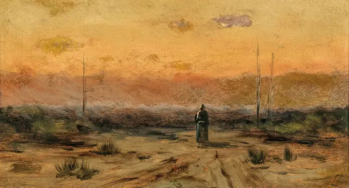 Framed Print : Woman on the seashore at sunrise. Creator: Schikaneder, Jakub (1855-1924) Framed Print : Woman on the seashore at sunrise. Creator: Schikaneder, Jakub (1855-1924)