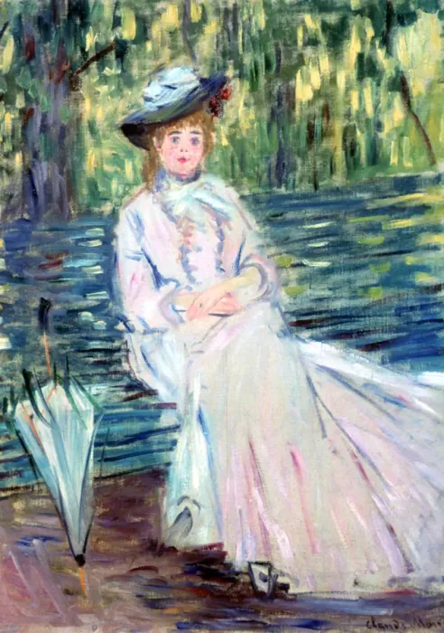 Framed Print : Woman Seated on a Bench, c1874. Artist: Claude Monet Framed Print : Woman Seated on a Bench, c1874. Artist: Claude Monet