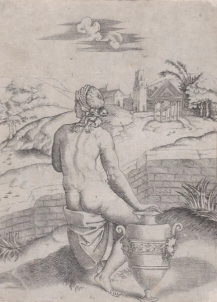 Woman Seated near a Vase, ca. 1514-36. Creator: Agostino Veneziano
