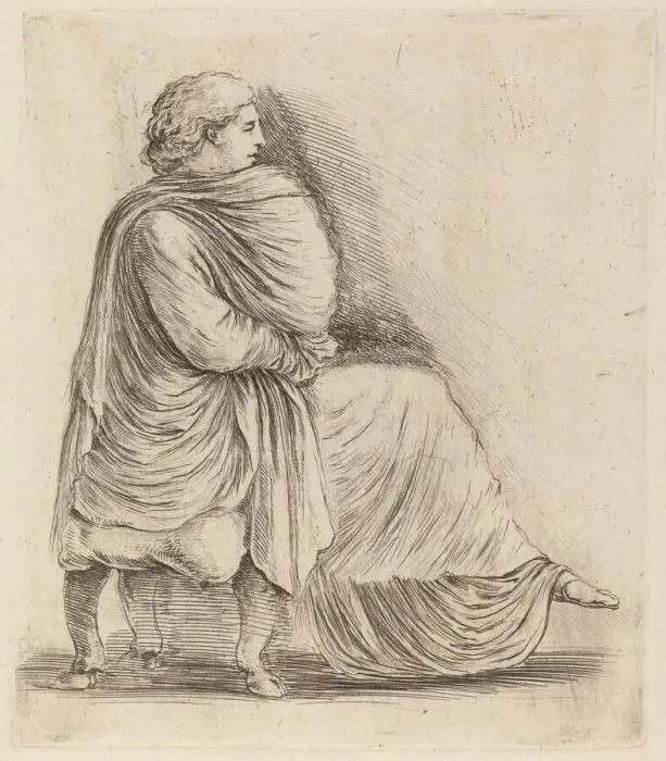 Framed Print : Woman Seated on a Stool. Creator: Stefano della Bella Framed Print : Woman Seated on a Stool. Creator: Stefano della Bella