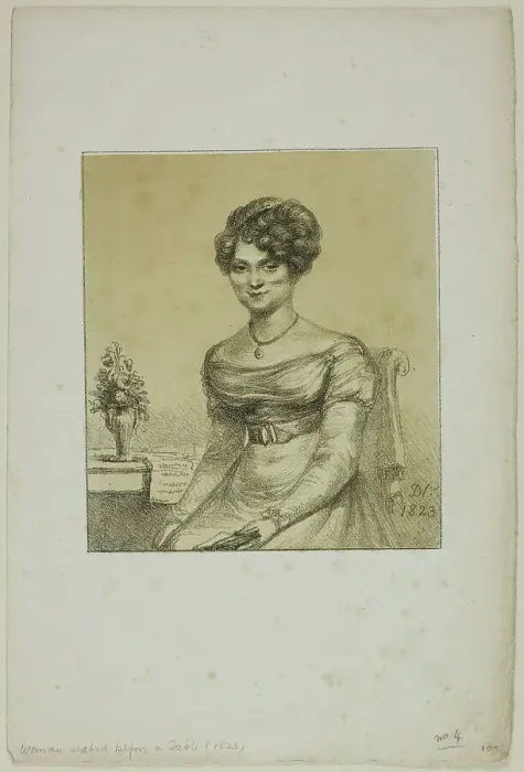 Framed Print : Woman Seated before a Table, 1823. Creator: Vivant Denon Framed Print : Woman Seated before a Table, 1823. Creator: Vivant Denon