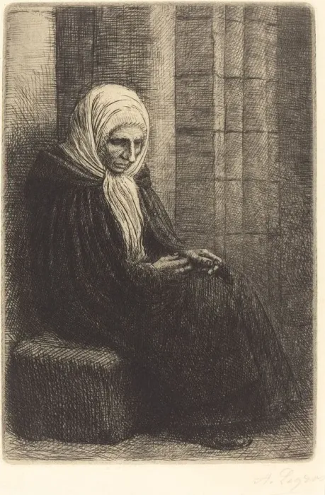 Framed Print : Woman Seated against a Wall, Child with His Head in Her Lap (Femme assis Framed Print : Woman Seated against a Wall, Child with His Head in Her Lap (Femme assis