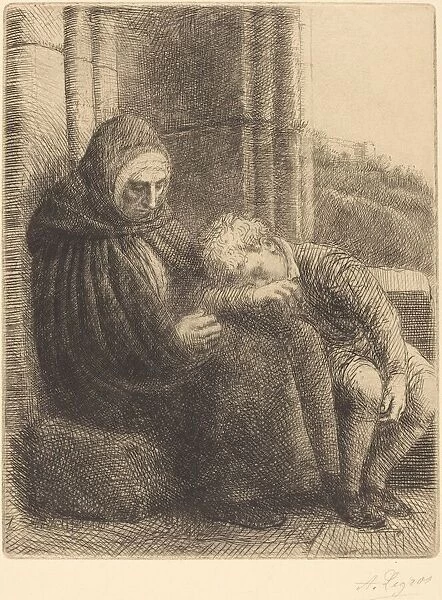Woman Seated against a Wall, Child with His Head in Her Lap (Femme assise, muraille...)