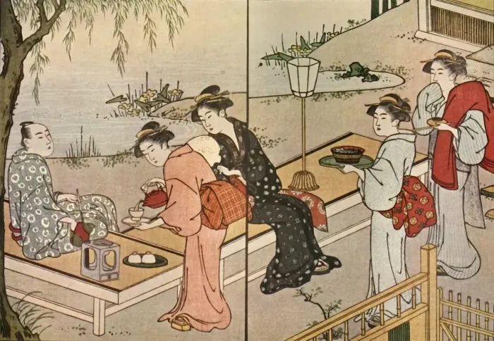 Framed Print : Woman serving tea, 1790, (1924). Creator: Katsukawa Shuncho Framed Print : Woman serving tea, 1790, (1924). Creator: Katsukawa Shuncho