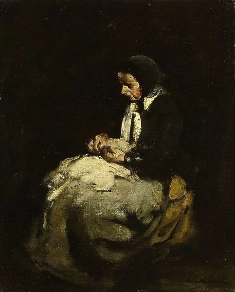 Woman sewing, 1850-1891. Creator: Theodule Ribot