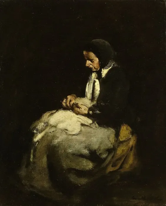 Framed Print : Woman sewing, 1850-1891. Creator: Theodule Ribot Framed Print : Woman sewing, 1850-1891. Creator: Theodule Ribot