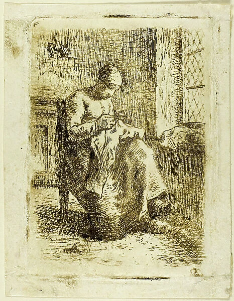 A Woman Sewing, 1855. Creator: Jean Francois Millet