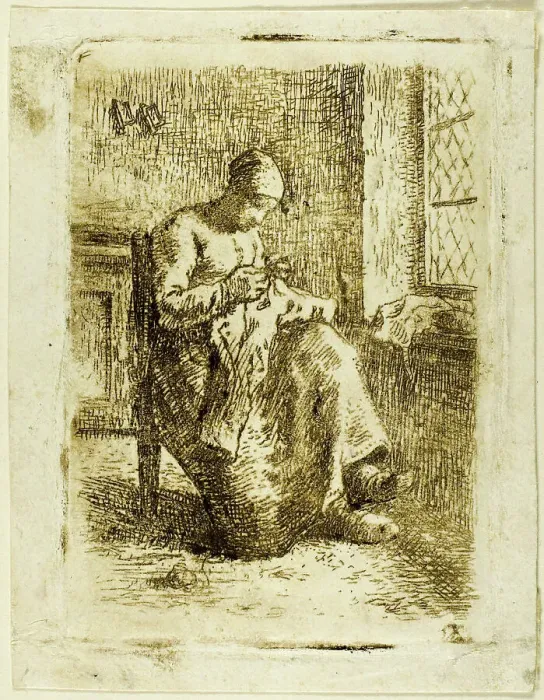 Framed Print : A Woman Sewing, 1855. Creator: Jean Francois Millet Framed Print : A Woman Sewing, 1855. Creator: Jean Francois Millet